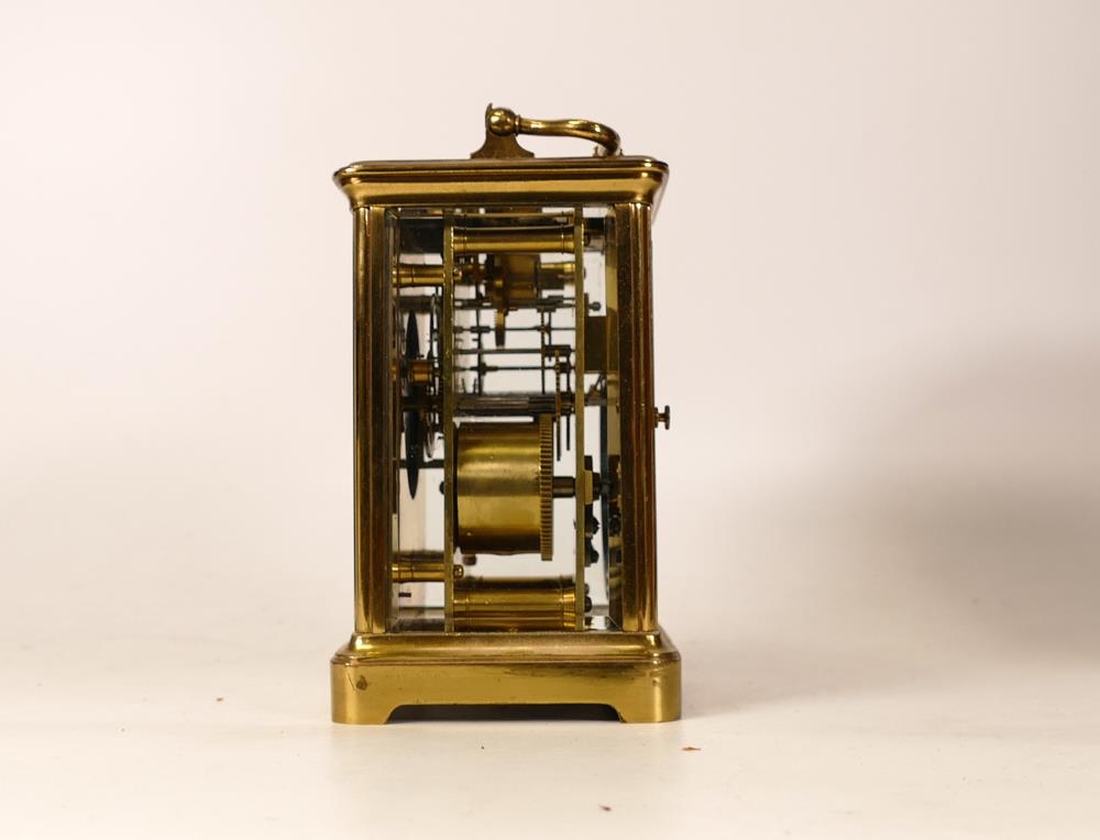 19th century brass carriage clock, in original leather travelling case, with keys and spare - Image 5 of 5