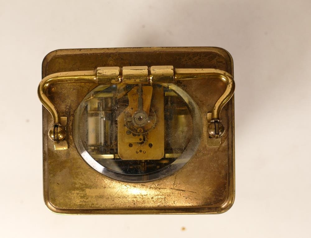 19th century brass carriage clock, in original leather travelling case, with keys and spare - Image 2 of 5