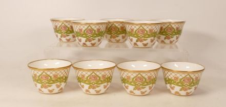 De Lamerie Fine Bone China Set of Rose & Trellis pattern 9 Arabic Tea Cups, diameter 6.5cm