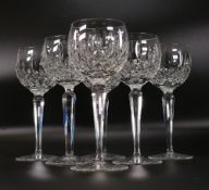 Six Waterford Crystal Wine Glasses, height 19cm(6)