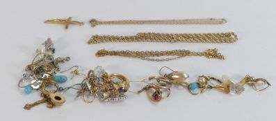 Assorted chains, pendants & earrings etc. Some silver and possibly un-hallmarked gold noted