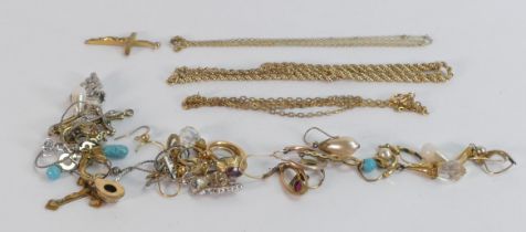 Assorted chains, pendants & earrings etc. Some silver and possibly un-hallmarked gold noted