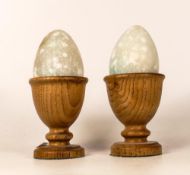 Two Mineral Example Eggs in turned wood stands (2)