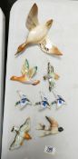 A collection of Wild Bird Theme Mid Century Wall Plaques, largest length 19cm(8)