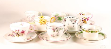 Eight Shelley cups & saucers patterns 11568, 0171, 13234, 13428, 2406, 10437, 12585, 2096 (16