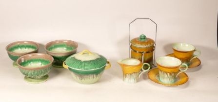 A collection Shelley Harmony Drip Ware including Grapefruit Bowls, Lidded Pot, Regent Shaped Cups