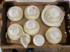 6 Minton Trios together with cake plate, milk & sugar bowl (pattern unnamed) (1 tray)