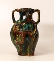 Studio Potter Vase with raised relief Peacock Decoration, signed to base (firing crack around neck).