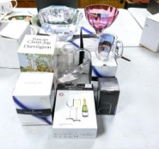 A collection of Boxed Dartington Crystal Items to include large Fruit bowl, Colored Glass vase,