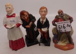 4 small Royal Doulton Figures to include Falstaff, Choir Boy & Two Dickens Figures Oliver Twist