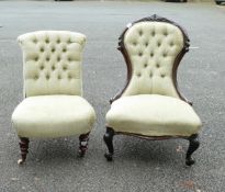 Two Upholstered Victorian Bedroom Chairs. Height of tallest: 89cm (2)