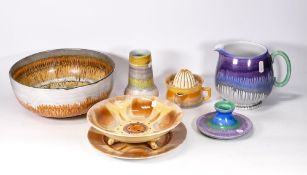 A collection of Shelley Harmony Drip Ware to include Steamer Dish & Plate, Fruit Bowl, Juicer, fruit
