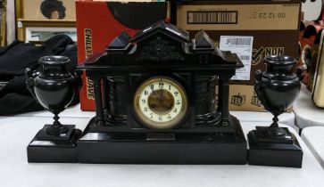 Large Early 20th Century Slate Garniture Clock Set, height 34cm