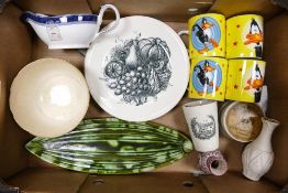 A Mixed Collection of Ceramics to include Wedgwood Rex Whistler Beaker, Looney Tunes Mugs,