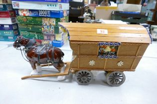 Pottery Horse & Model Made Travellers Caravan(2)