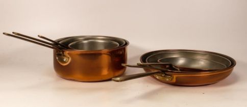 Three Tin Lined British Made Copper Cooking Pans, largest diameter 18.5cm