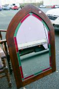 Modern Gothic Style Mirror with Red and Green Stained Glass Border. Height: 119cm