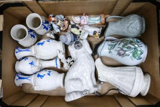 A mixed collection of items to include 19th Century Raised Relief Vases & Jugs, Staffordshire Dog,