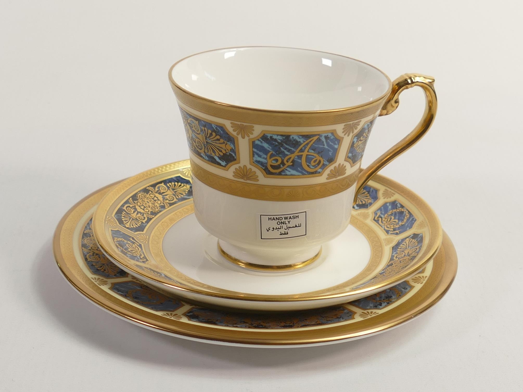 De Lamerie Fine Bone China Blue on Ivory Patterned Trio , specially made high end quality item