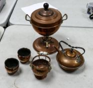A collection of copper items to include Samovar, kettle , planters, vases etc