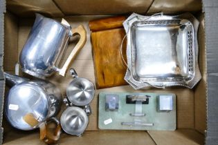 A mixed collection of metal ware items to include Picqueot ware, silver plated items , Marble