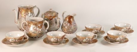 Highly Decorated Early 20th Century Oriental Egg Shell Tea Set, 2 lids missing
