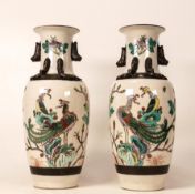 Pair 20th Century Famile Rose Crackle Glazed Vases, height 25cm(2)