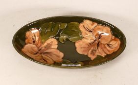 Moorcroft Hibiscus Oval Bowl. Potter to Late Queen Mary paper label to base. Length: 23cm