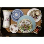 A mixed collection of items to include Royal Doulton Camila Vase, Wedgwood Jasperware, Spode