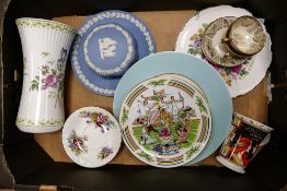 A mixed collection of items to include Royal Doulton Camila Vase, Wedgwood Jasperware, Spode