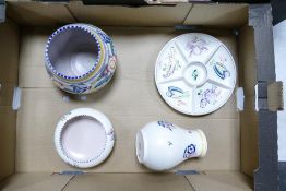 A collection of Mid Century Poole pottery items to include vases, shallow bow & serving dish