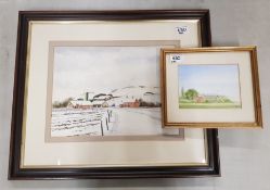 David Farnsworth, Watercolour painting of farmhouse "Boxing Day" dated 1985, 26 x 37cm and a smaller