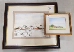 David Farnsworth, Watercolour painting of farmhouse "Boxing Day" dated 1985, 26 x 37cm and a smaller