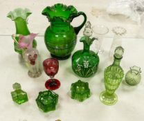 A large collection of Victorian & Later Painted & Coloured Glass Vases, jugs & similar