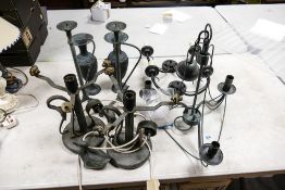 A collection of Modern Gothic Type Light Fittings, Candlesticks & Vases