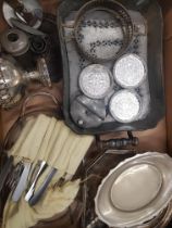 A mixed collection of metal ware items to include Steamer tray, serving dish, candle holder,