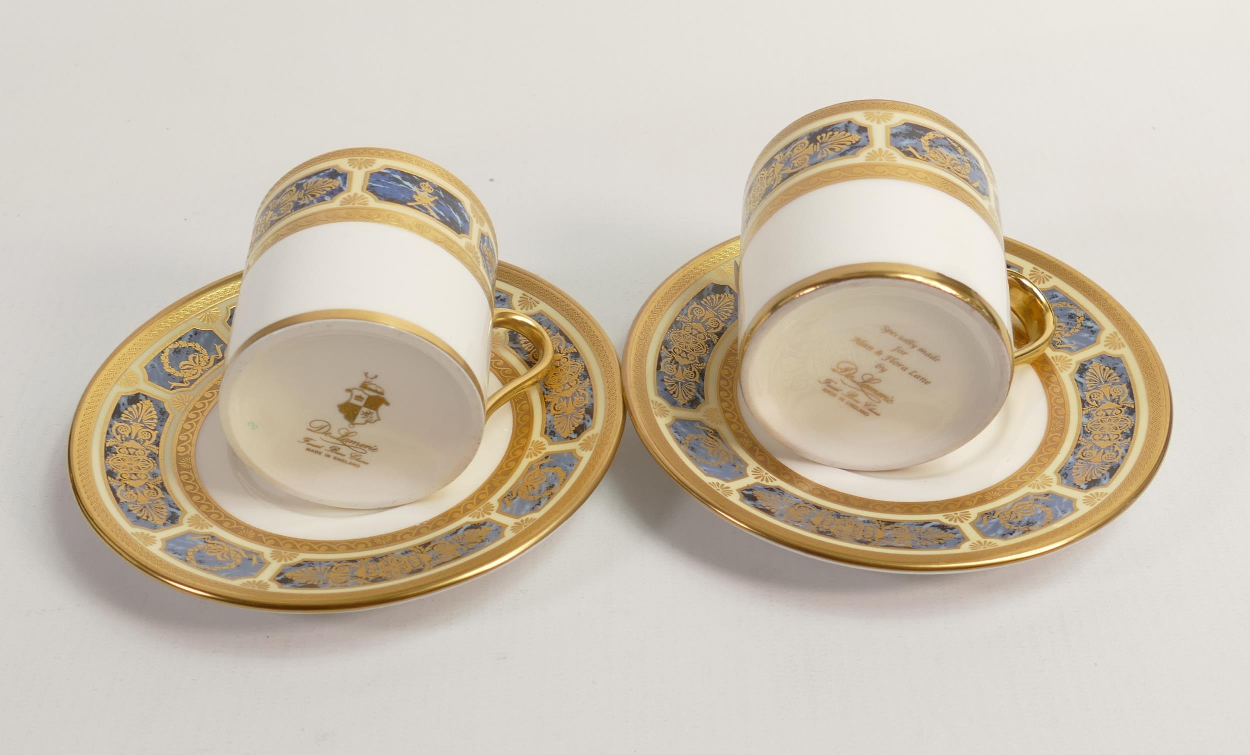 De Lamerie Fine Bone China Blue on Ivory Patterned Coffee Cans & Saucers, specially made high end - Image 2 of 3