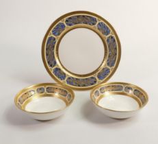 De Lamerie Fine Bone China Blue on Ivory Patterned Bowls & Dessert Plate , specially made high end