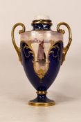 Minton Hand Decorated Small Trophy Vase, decorated by Dean, height 19cm(a/f)