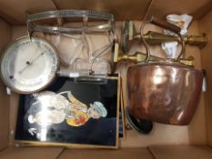A Mixed Collection of Items to include Copper Kettle, Brass Barometer with Engine Turned Face, Brass