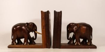 Two African Elephant Theme Wooden Bookends, height 17.5cm