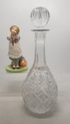 Royal Albert large Crystal cut glass decanter together with Royal Doulton Pollyanna HN2966 (2nds) (