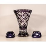 Coloured Cut Glass Vase & Paperweights, height of tallest 21.5cm(3)