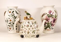Two Portmeirion 2nds Quality Vases, height 26cm & similar Teapot(2)