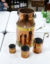 Brass Bound Copper Milk Pail & Copper Measures, tallest 42cm(4)