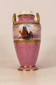 Minton Hand Decorated Small Trophy Vase, decorated by Dean, height 16cm(a/f)