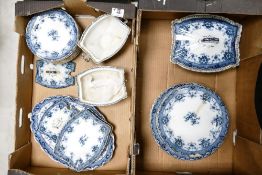 A large collection of Blue & White F & Sons Trent Burslem dinner ware (2 trays)