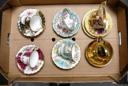 A Collection of Six Hand-painted Teacups to include three E. Brain & Co Cups from a Harlequin Set,