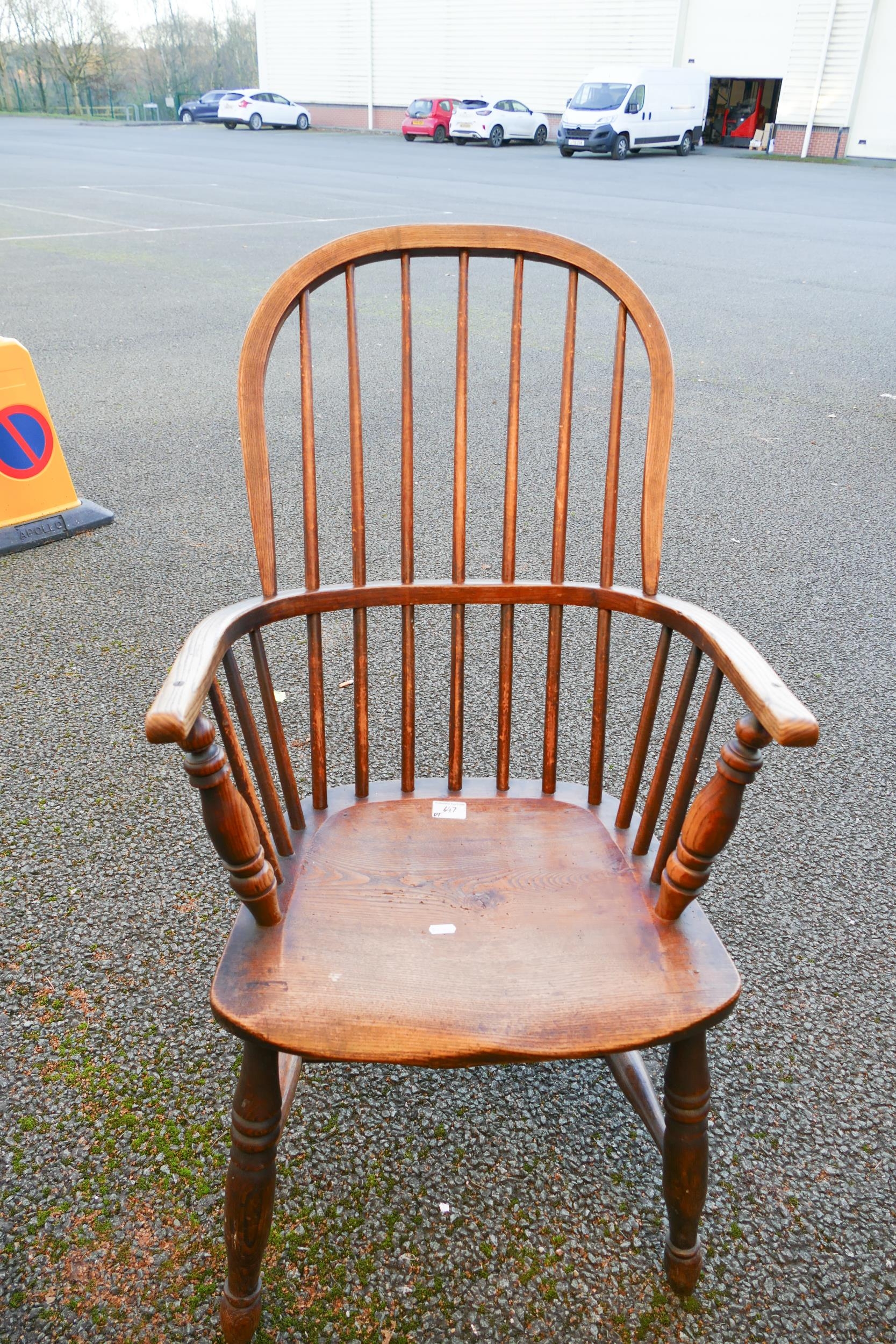 19th Century Stick Back Windsor Armchair on H-Shaped Stretcher. Height: 97.5cm