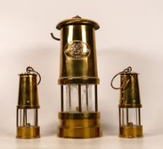 Three Brass Tourist Type Miners Lamps, (3)